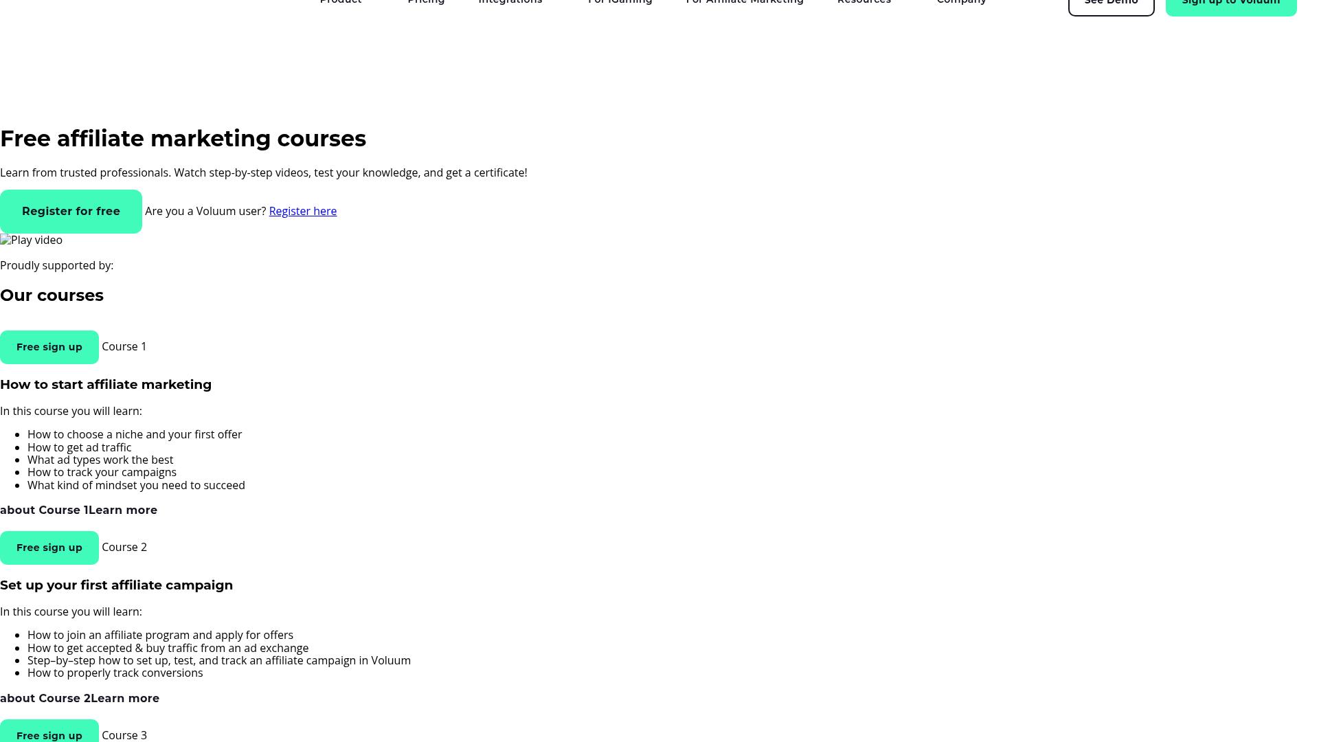 3. Voluum Affiliate Academy Homepage